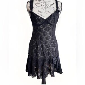 vintage 90s y2k style inner secrets black lace bow slip lingerie goth small